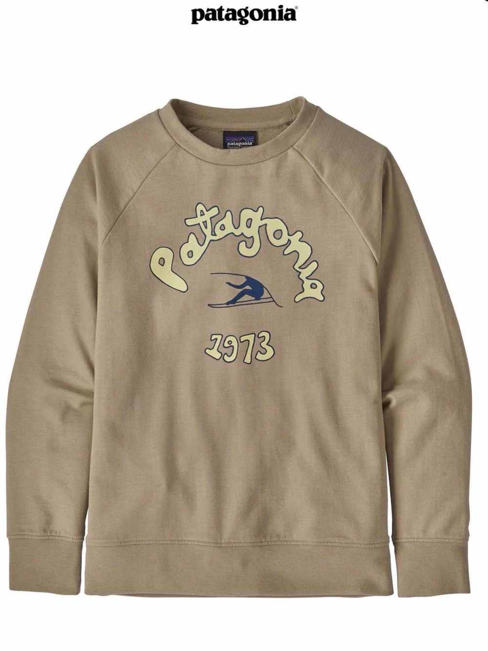 Patagonia Khaki Tee with Cream and Navy Graphic